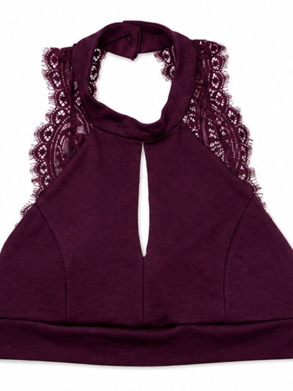 Women's Lulus Lace-Trim Halter Bralette in Plum Size Small
